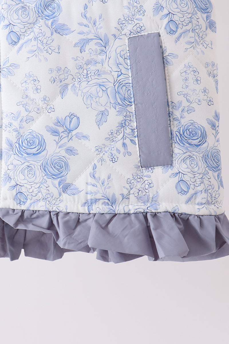 Blue Floral Ruffle Vest