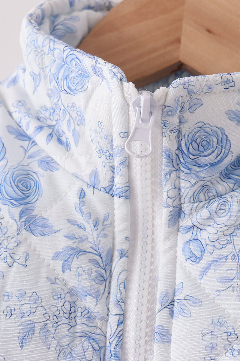 Blue Floral Ruffle Vest