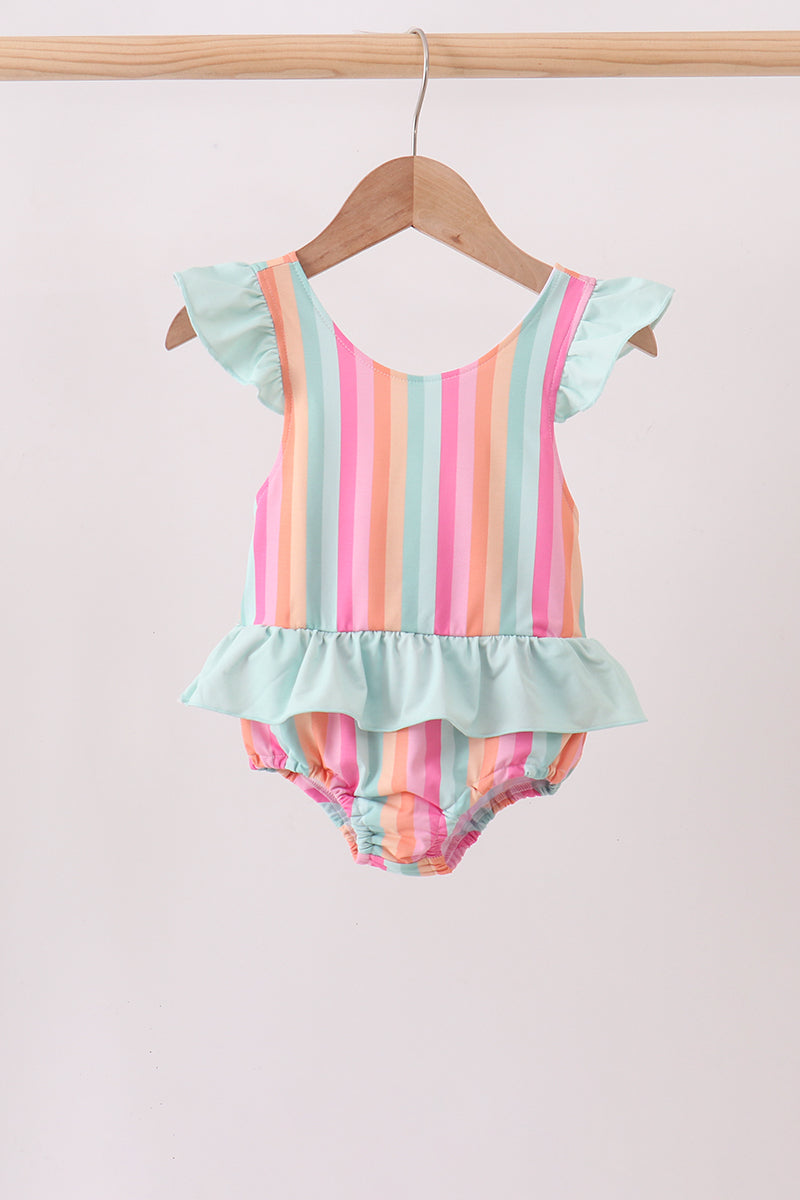 Rainbow Stripe Upf Swim One-piece