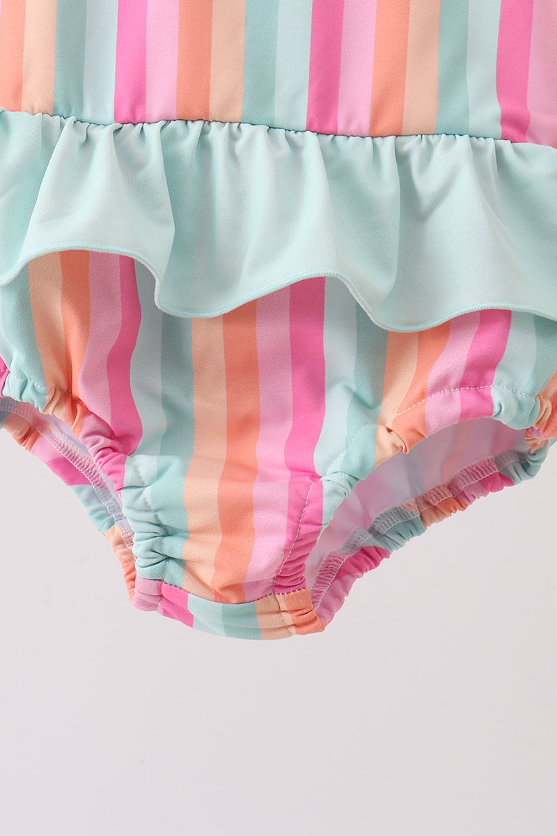 Rainbow Stripe Upf Swim One-piece