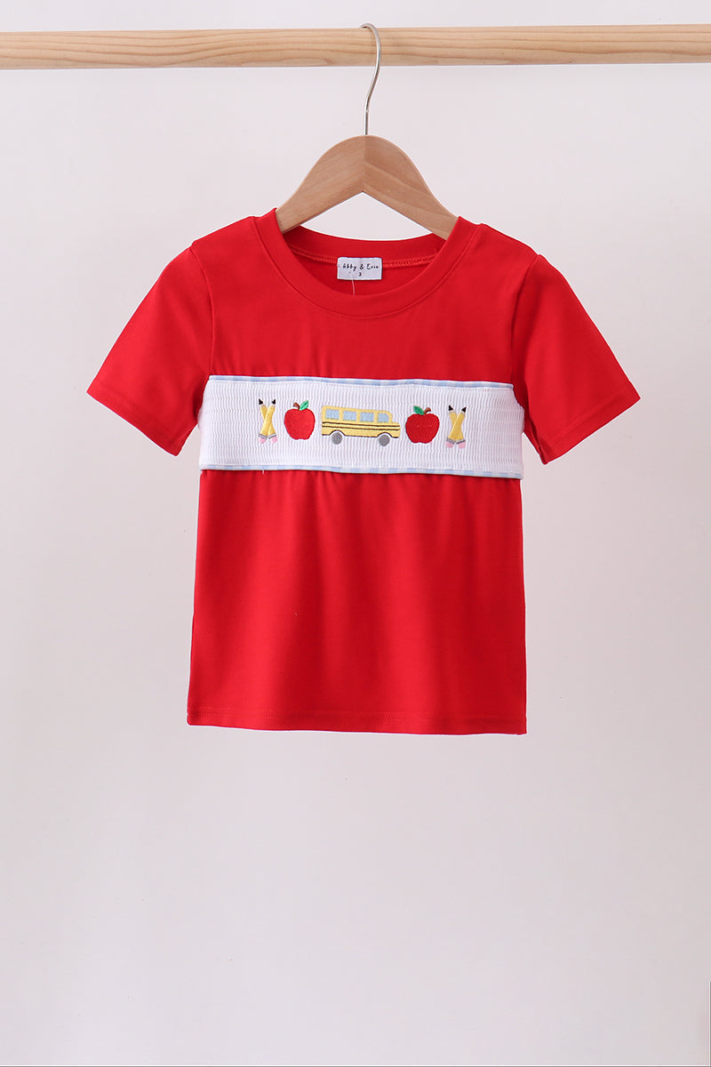 Red School Bus Smocked Top
