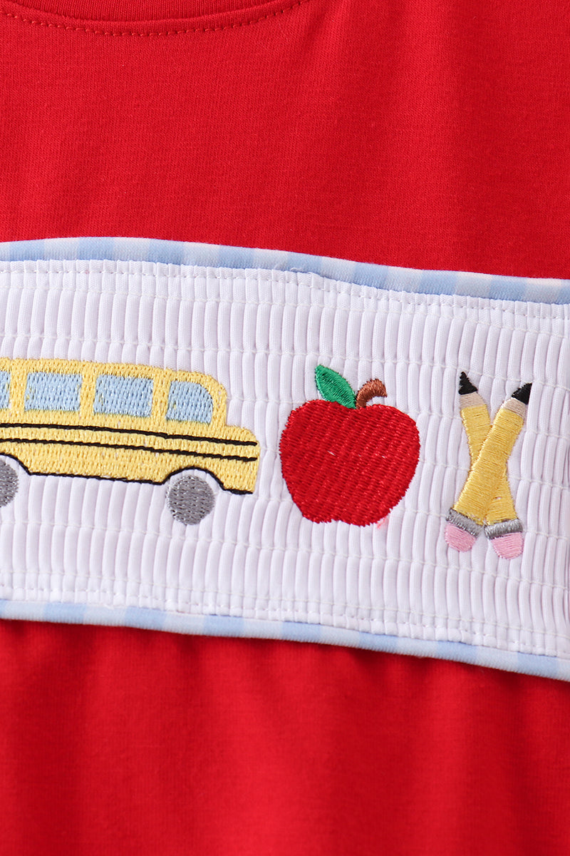 Red School Bus Smocked Top