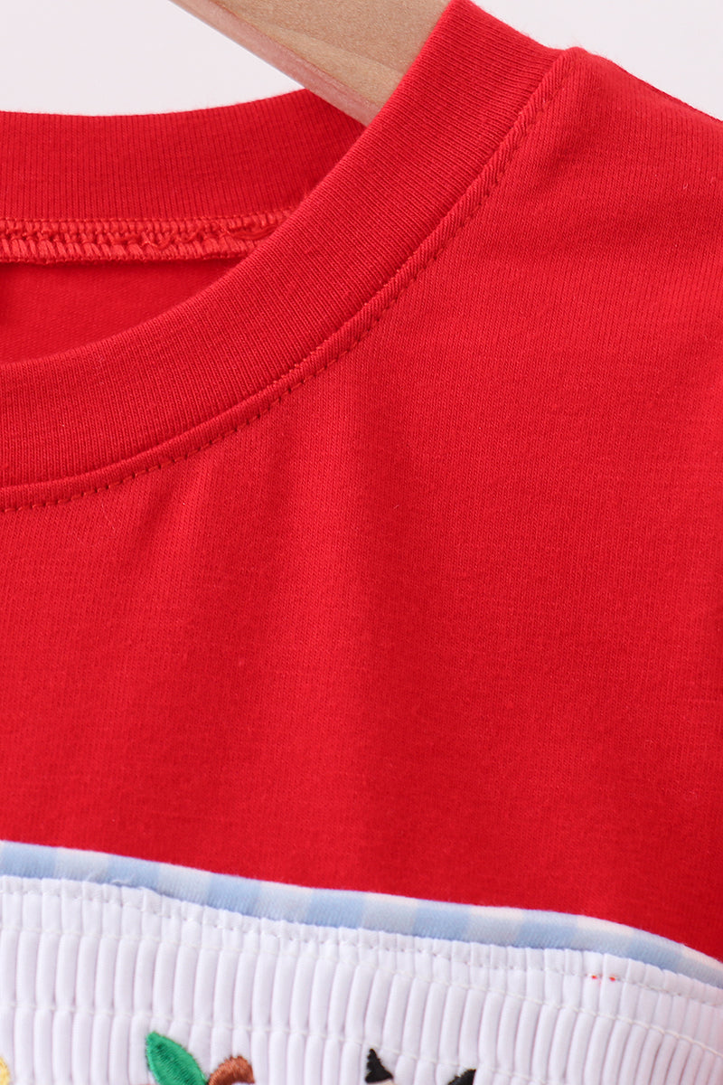 Red School Bus Smocked Top