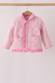 Pink Corduroy Bow Embroidery Ruffle Jacket