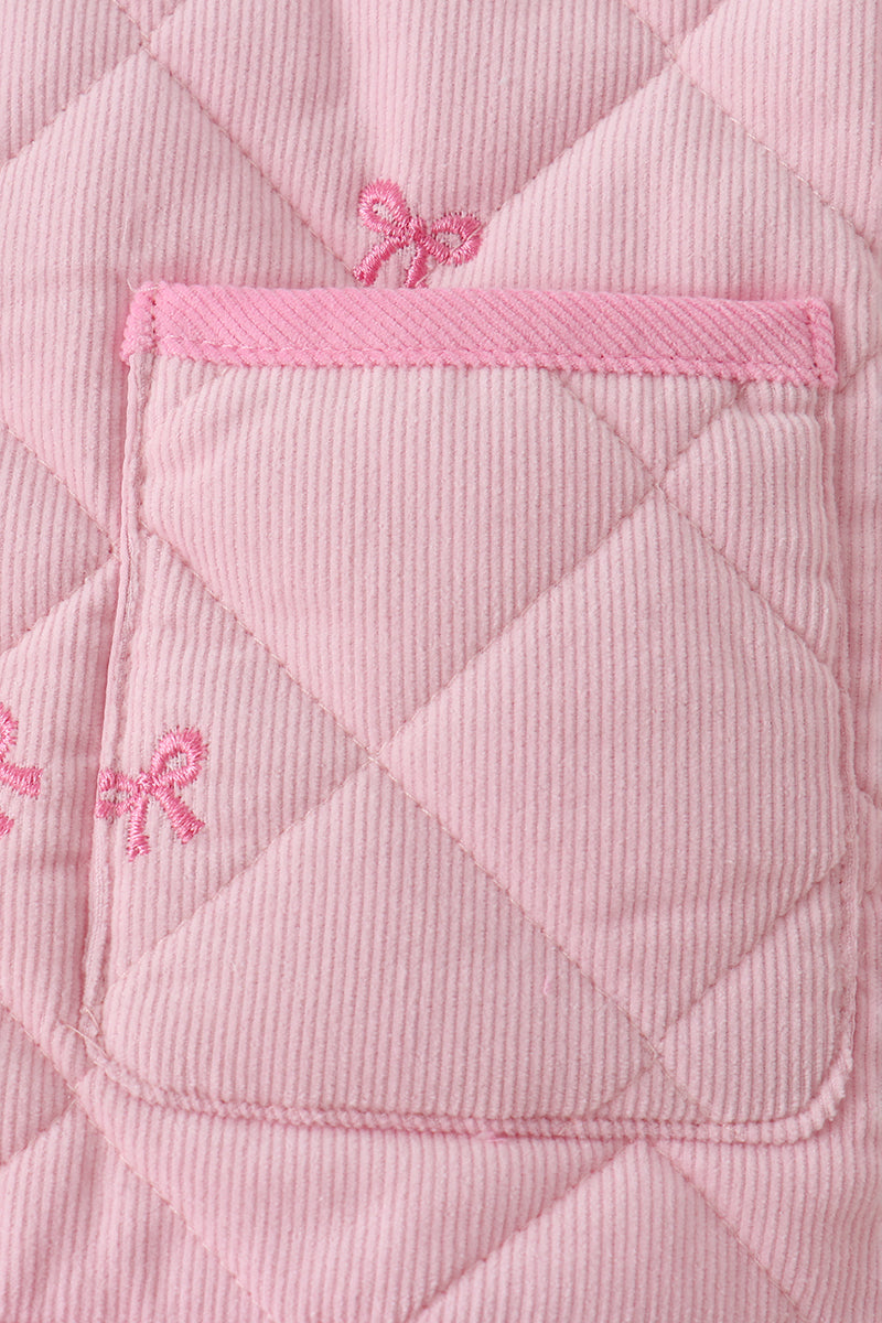 Pink Corduroy Bow Embroidery Ruffle Jacket