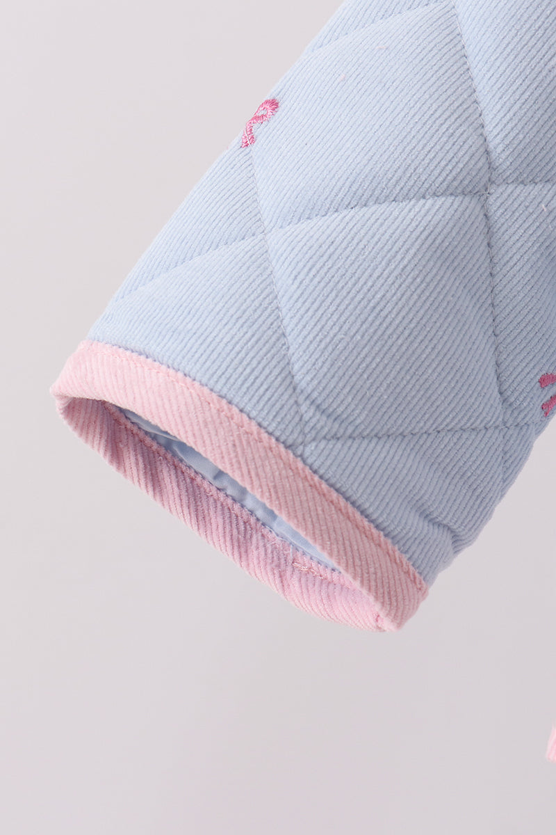 Blue Corduroy Bow Embroidery Ruffle Jacket