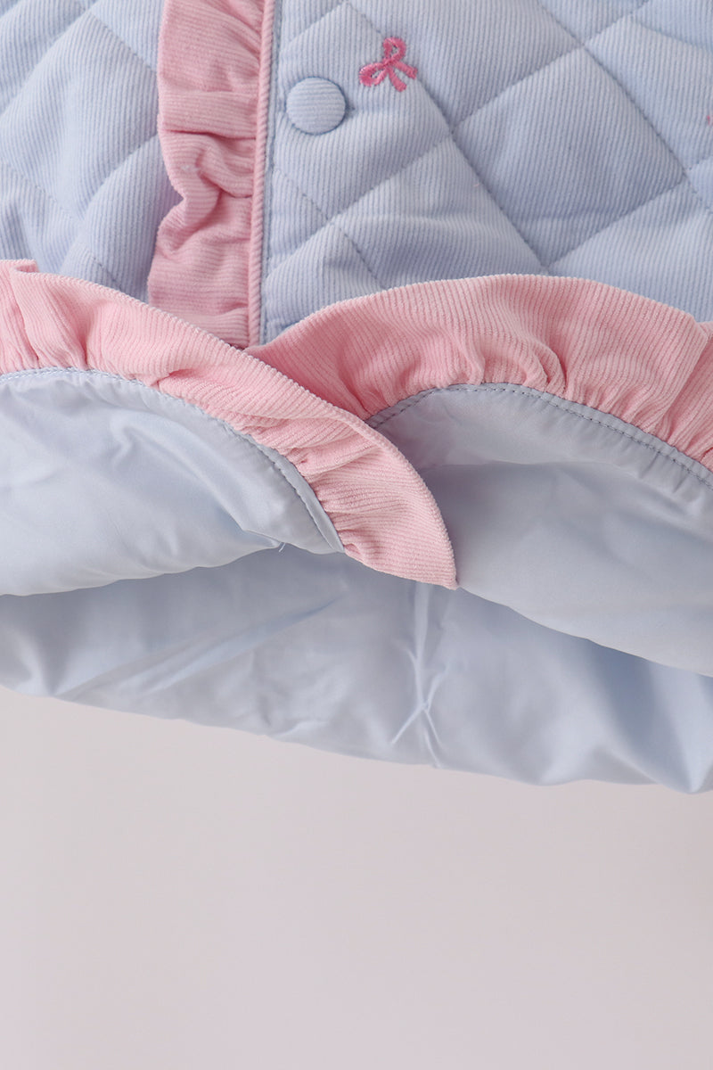 Blue Corduroy Bow Embroidery Ruffle Jacket