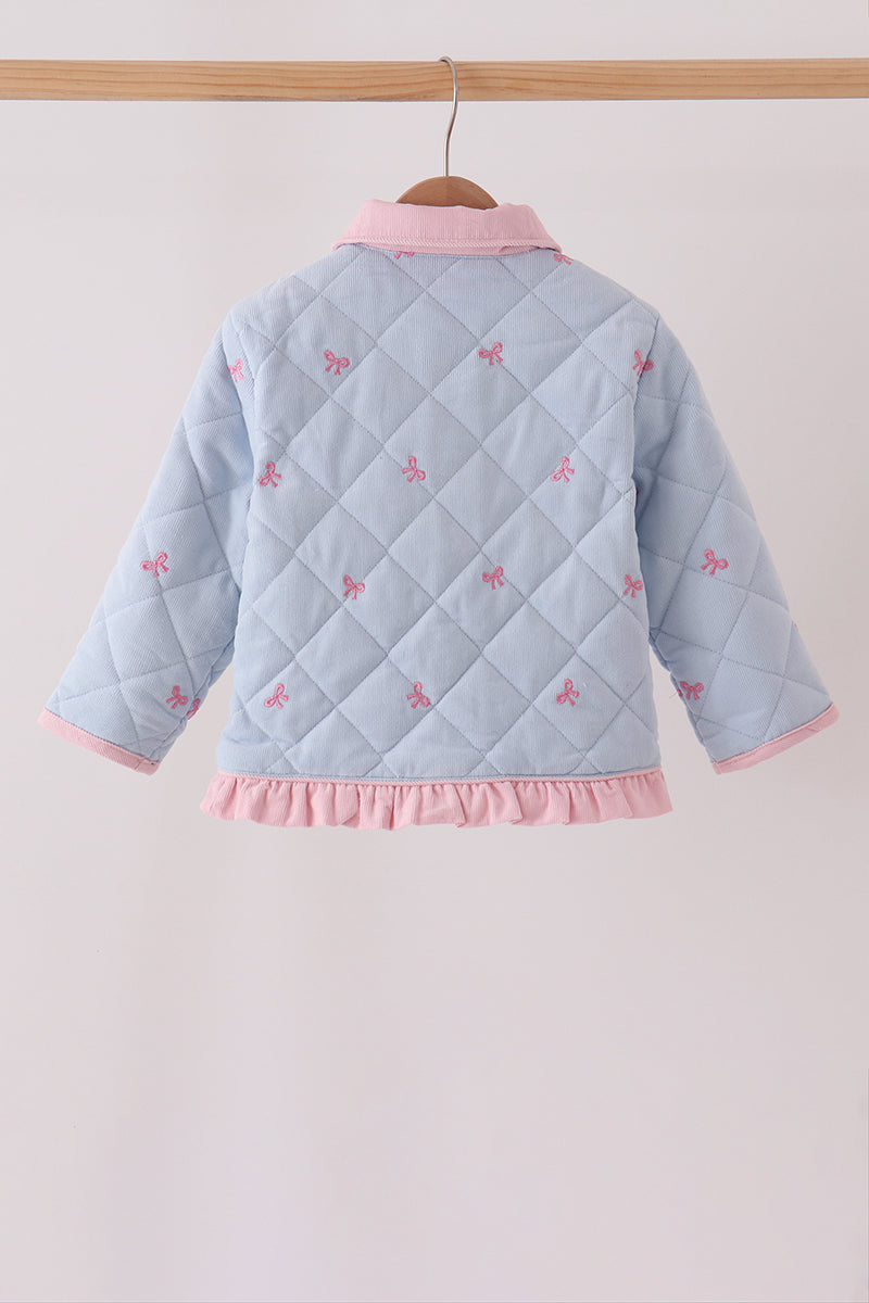 Blue Corduroy Bow Embroidery Ruffle Jacket