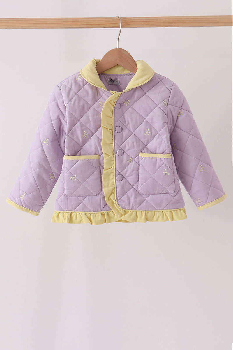 Purple Corduroy Bow Embroidery Ruffle Jacket