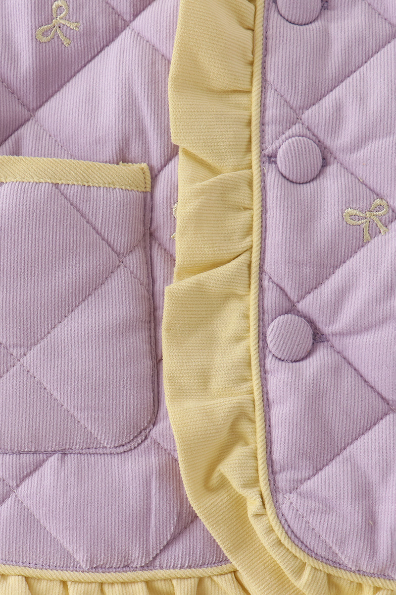 Purple Corduroy Bow Embroidery Ruffle Jacket