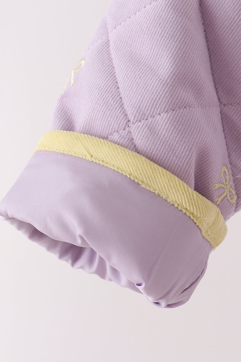 Purple Corduroy Bow Embroidery Ruffle Jacket