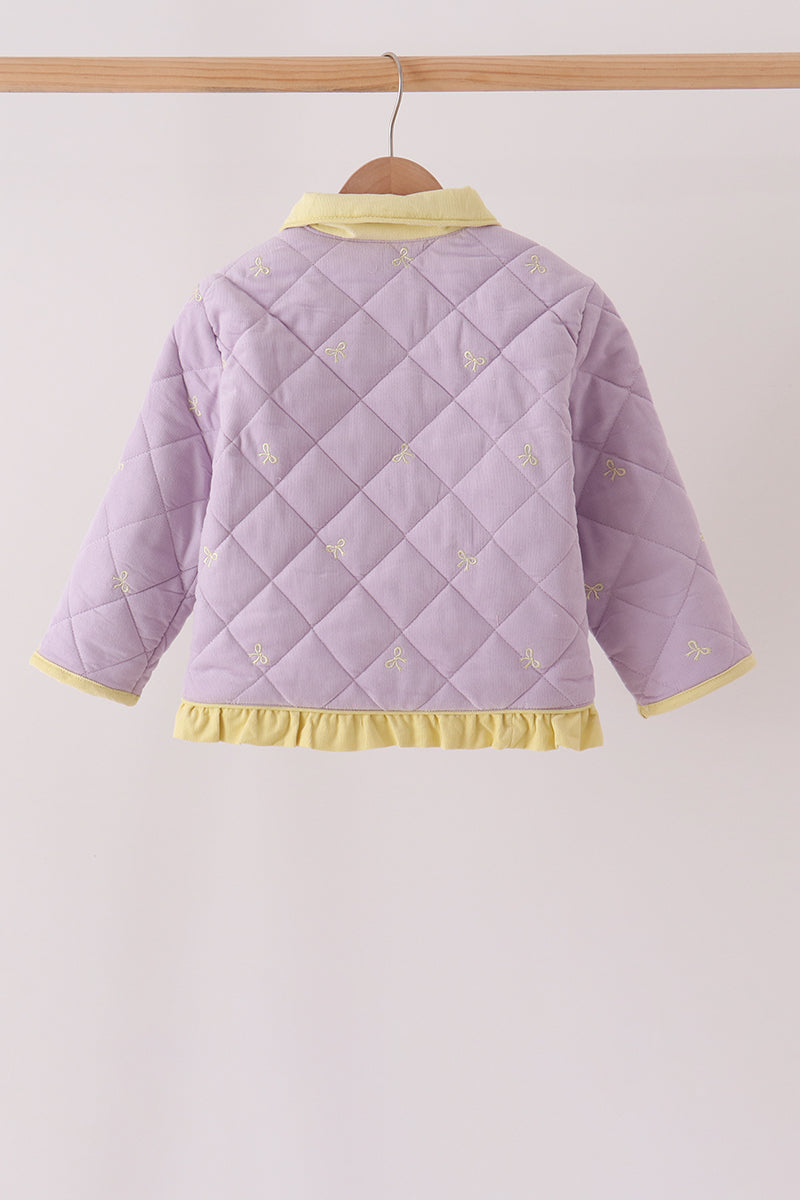Purple Corduroy Bow Embroidery Ruffle Jacket
