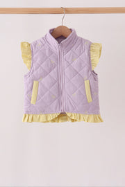 Purple Corduroy Bow Embroidery Ruffle Vest