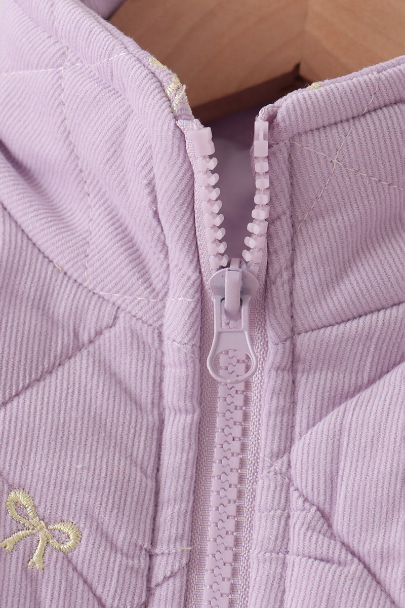 Purple Corduroy Bow Embroidery Ruffle Vest