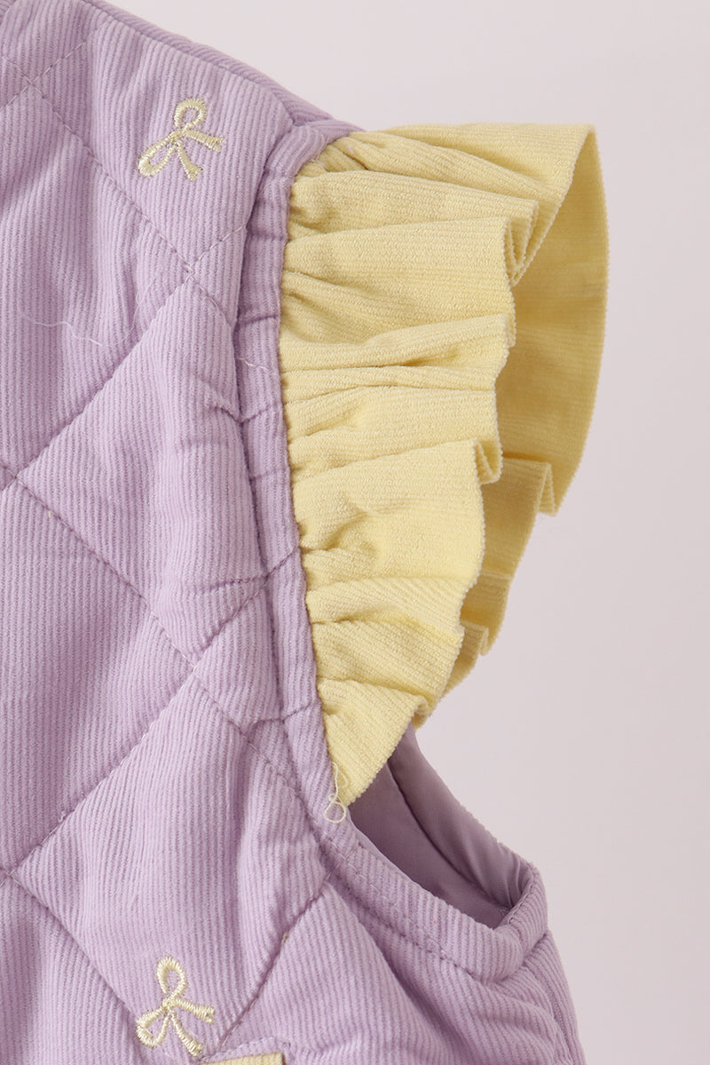 Purple Corduroy Bow Embroidery Ruffle Vest