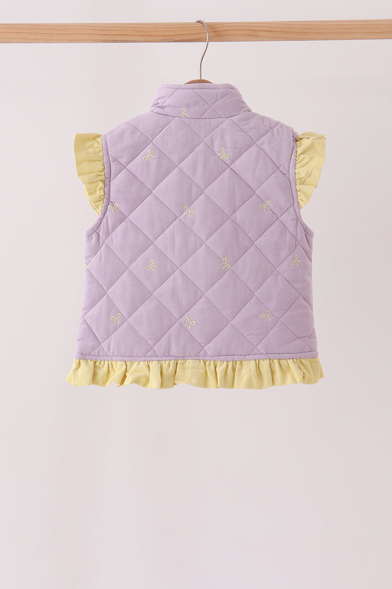 Purple Corduroy Bow Embroidery Ruffle Vest