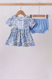 Blue Floral Print Bloomer Set