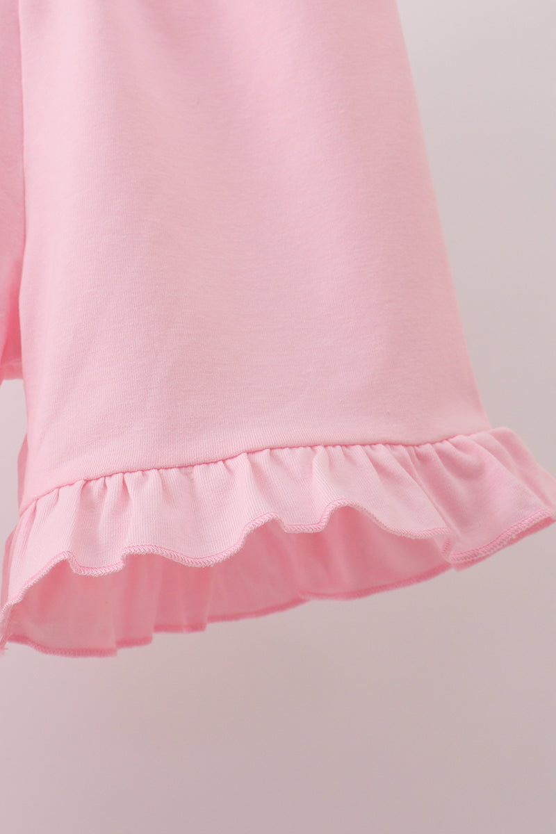 Pink Jack-o-lantern  Applique Ruffle Shorts Set