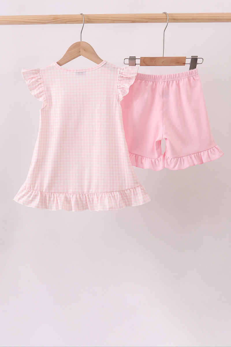 Pink Jack-o-lantern  Applique Ruffle Shorts Set