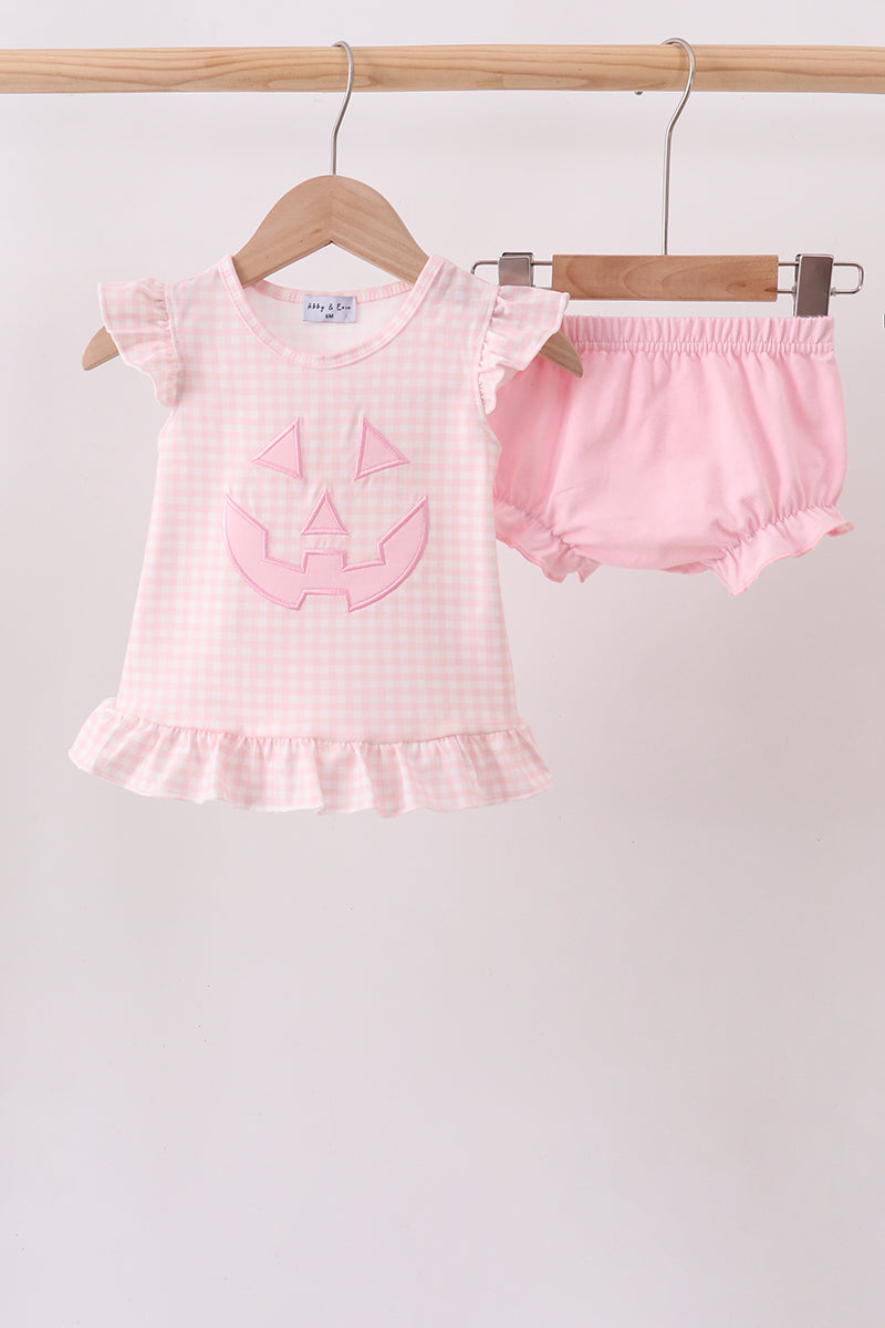 Pink Jack-o-lantern  Applique Ruffle Bloomer Set