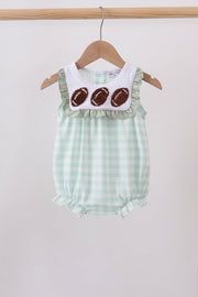 Green Football French Knot Gingham Ruffle Bubble