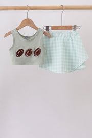 Green Football French Knot Gingham Skorts Set