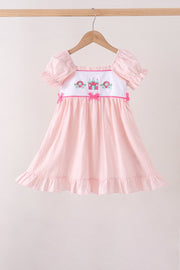 Pink Castle Embroidery Jacquard Ruffle Dress