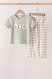 Green Scarecrow Embroidery Pants Set