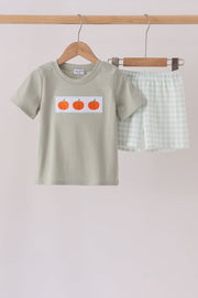 Sage Pumpkin Embroidery Shorts Set