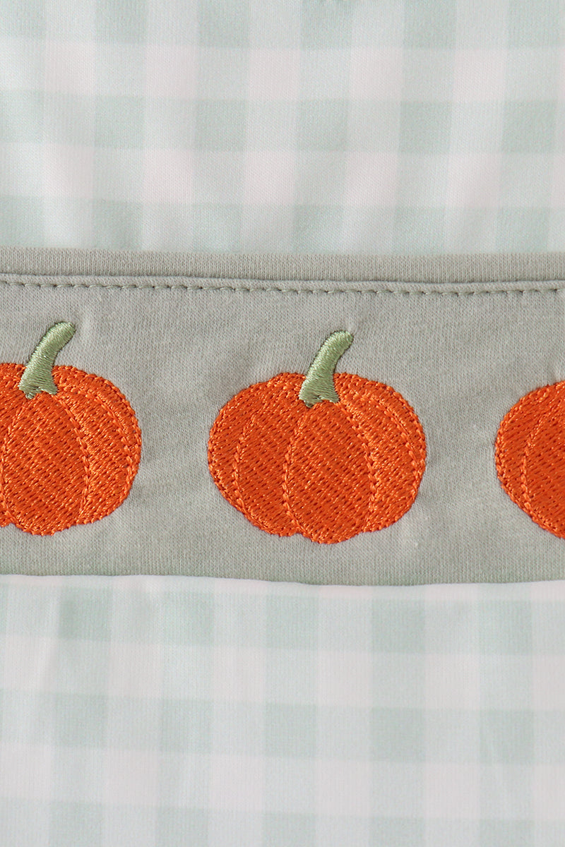 Sage Pumpkin Embroidery Gingham Jon Jon