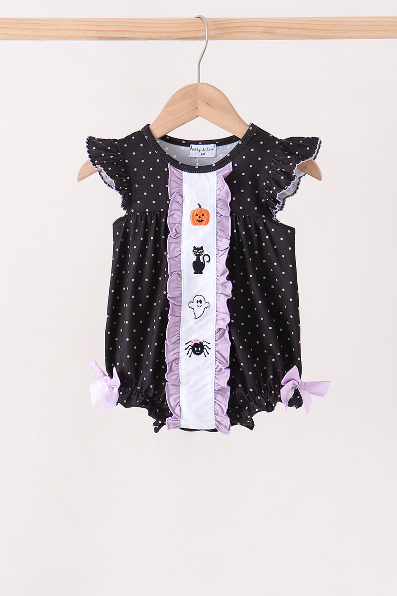 Black Ghost Spider Embroidery Ruffle Bubble