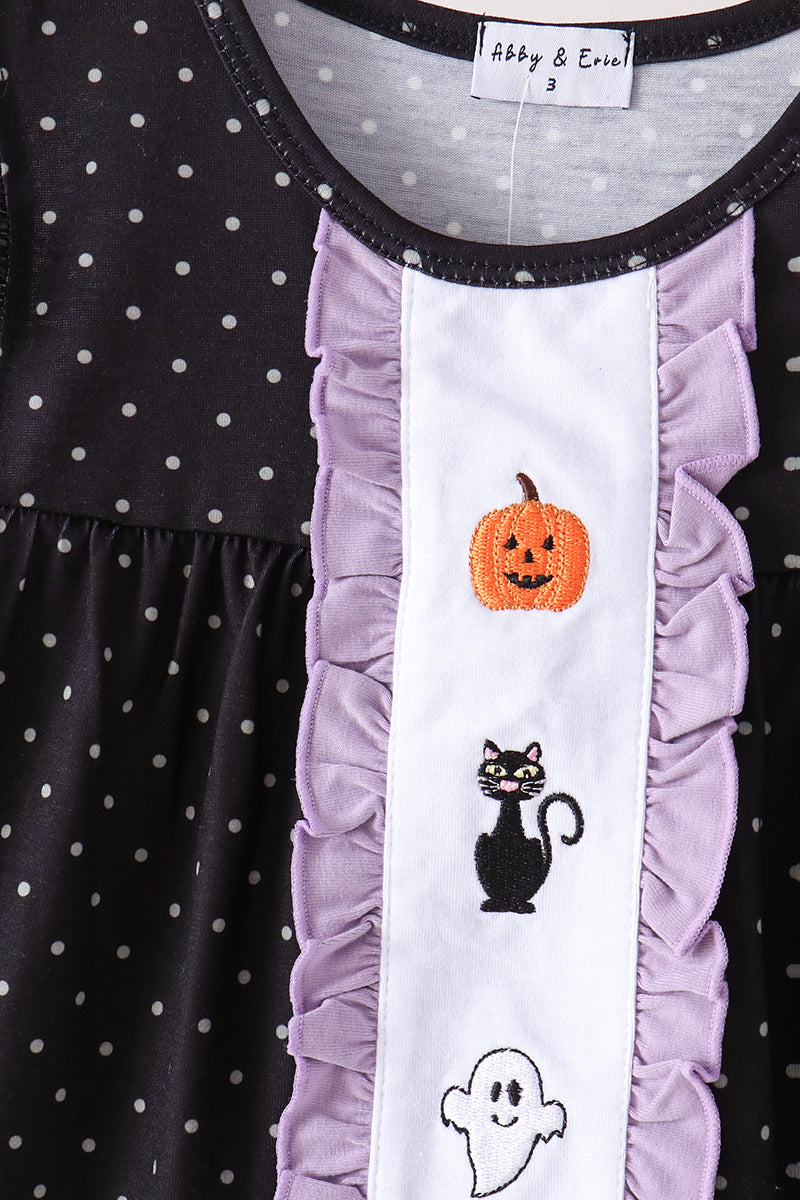 Black Ghost Spider Embroidery Ruffle Pants Set