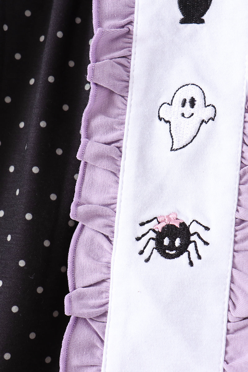 Black Ghost Spider Embroidery Ruffle Pants Set
