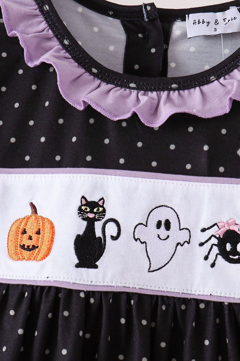 Black Ghost Spider Embroidery Ruffle Dress