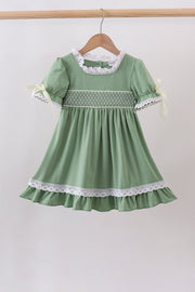 Sage Collar Smocked Lace Dress