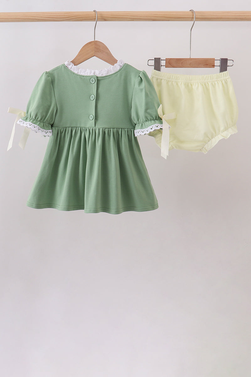 Sage Collar Smocked Lace Bloomer Set