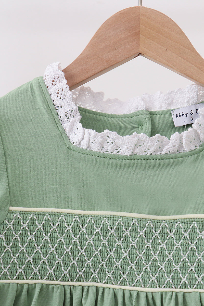 Sage Collar Smocked Lace Bloomer Set