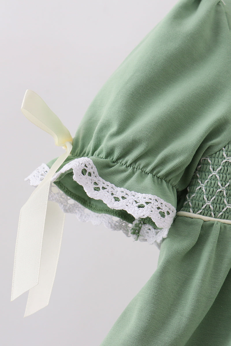 Sage Collar Smocked Lace Bloomer Set
