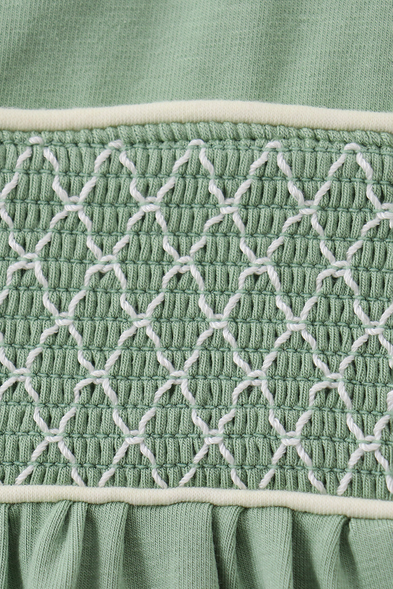 Sage Collar Smocked Lace Bloomer Set