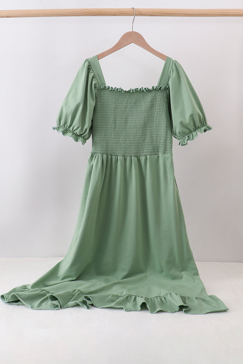 Sage Smocked Mom Dress