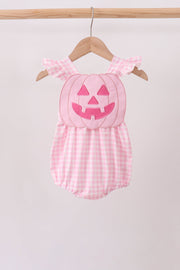 Pink Jack-o-lantern  Applique Ruffle Gingham Bubble