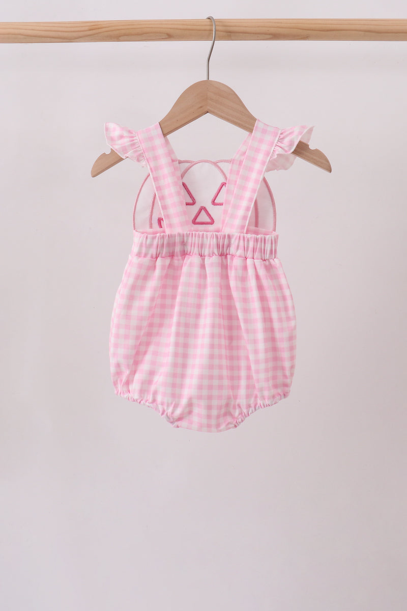 Pink Jack-o-lantern  Applique Ruffle Gingham Bubble