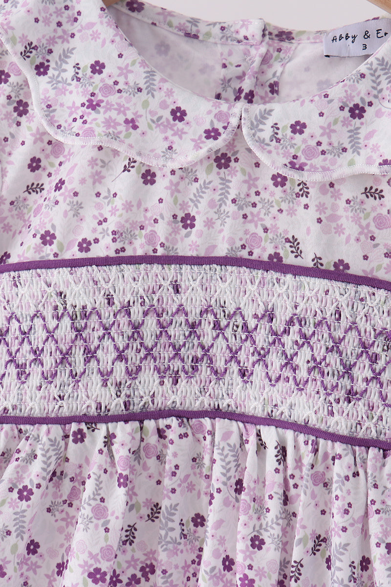 Purple Floral Smocked Pants Set