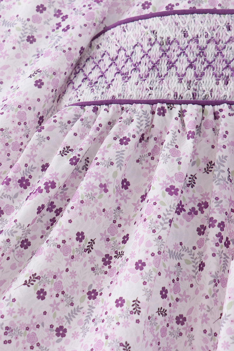 Purple Floral Smocked Pants Set