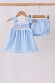 Blue Floral Smocked Lace Bloomer Set