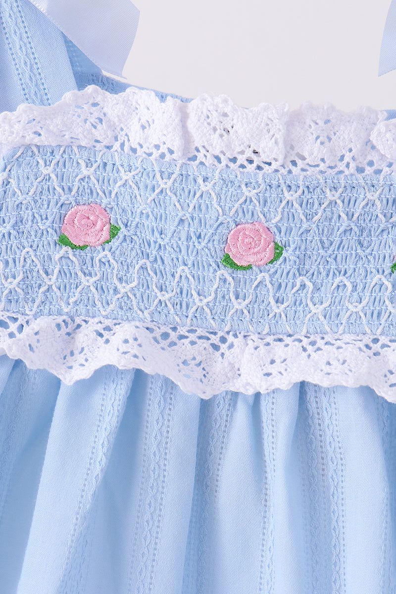 Blue Floral Smocked Lace Bloomer Set