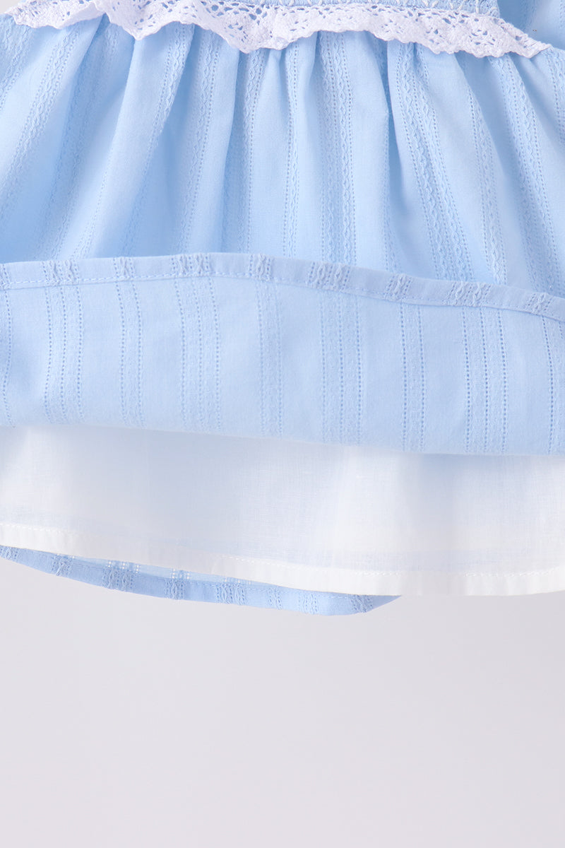 Blue Floral Smocked Lace Bloomer Set
