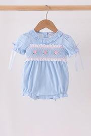 Blue Floral Smocked Lace Bubble