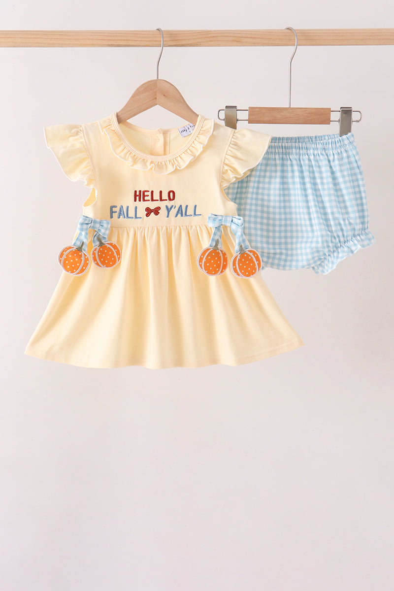 Hallo Fall Y'all Pumpkin Ruffle Bloomer Set