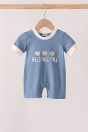 Blue Hallo Fall Y'all Pumpkin Romper